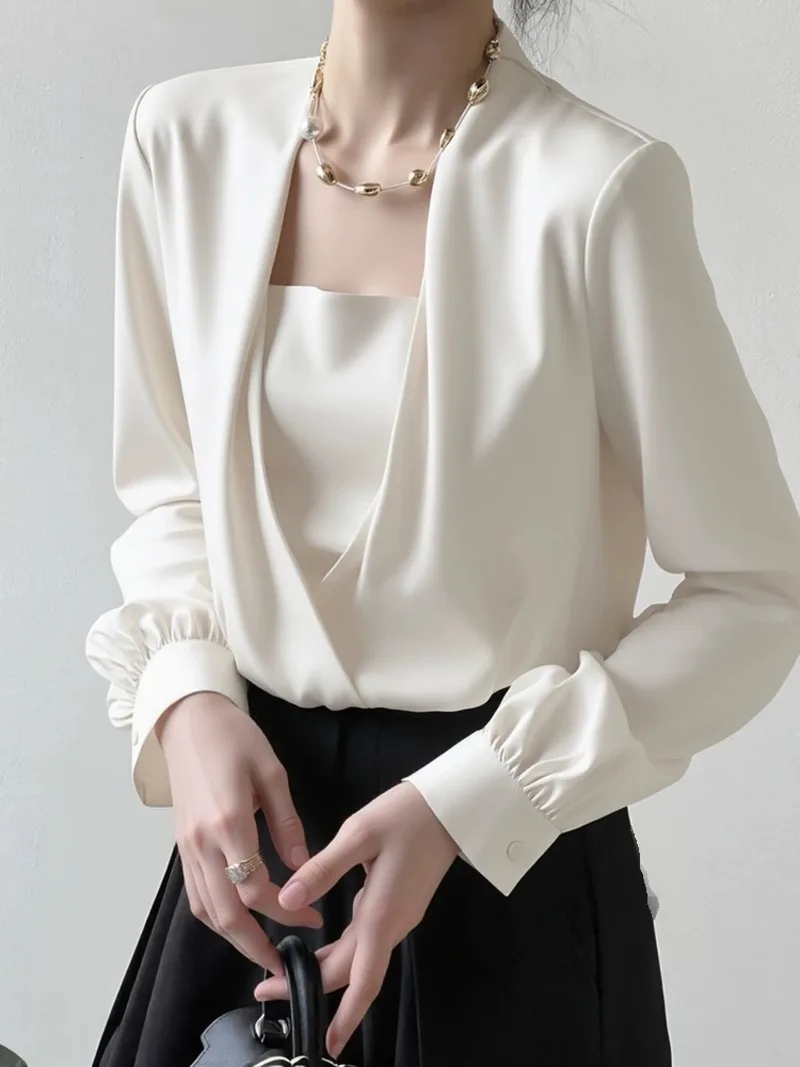 Chemisiers décontractés pour femmes, chemises blanches, mode ample, vêtements de couleur unie, manches longues, hauts coréens pour femmes, printemps/été