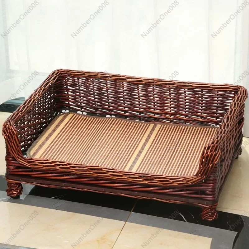 Raised Wicker Dog Bed All Season Pet House Cat Dog Anti Moisture Kennel​