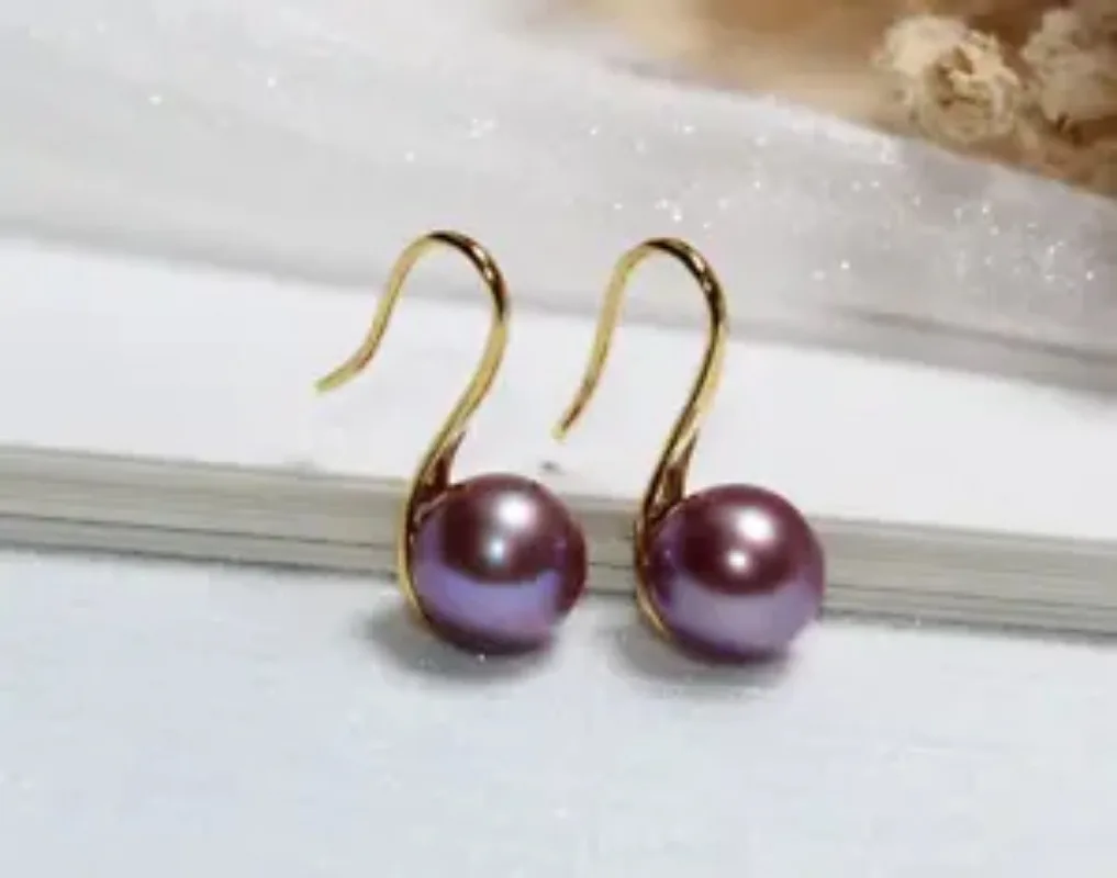 

unique 11-10mm natural south sea genuine purple lavender perfect pearl earring AAA silver sterling silver 925 earring