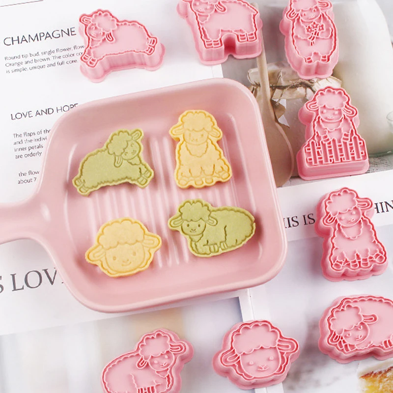 8Pcs Small Sheep Biscuit Mold 3d Plastic Cartoon Cookie Cake Press Mold Baking Fondant Cake Cookie Cutter Eid Mubarak Party Mold