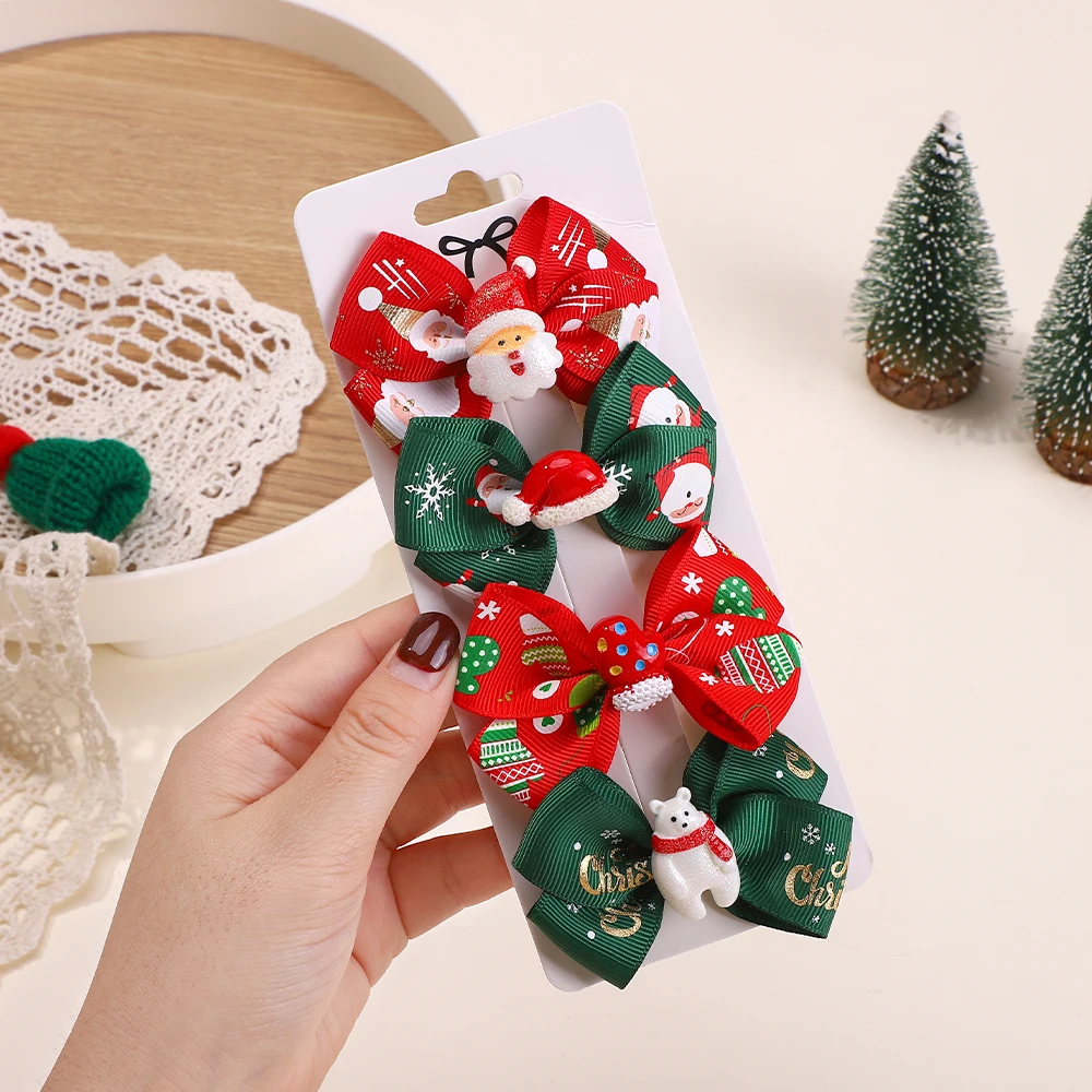 

4Pcs Christmas Hair Clips Set for Women And Girls Classic Santa Claus Hairpins Children's Party Headwear Hair Accessories