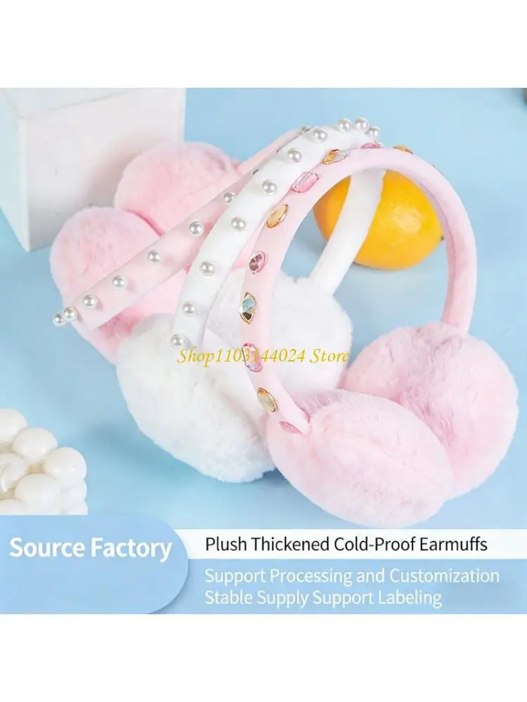 N5KE Women Winter Earmuffs with Rhinestones Studs Warm Comfortable Plush Ear Protector