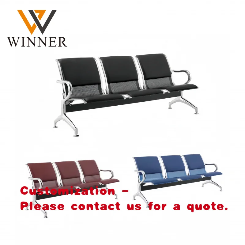 

custom.Factory Price Airport Hospital Station Customer Waiting Chairs Gang Chair Seating Steel PVC Leather Cushion 3 Seats Tande
