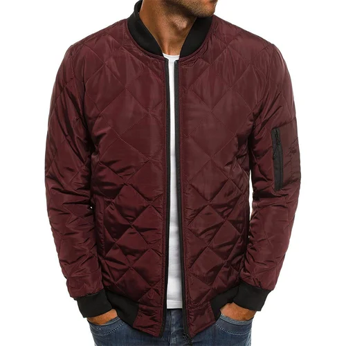 Imagen 2 del producto Chaqueta nueva de invierno para hombre, chaqueta ligera prensada de malla con cuello de béisbol, informal, de vuelo Vintage, manga larga