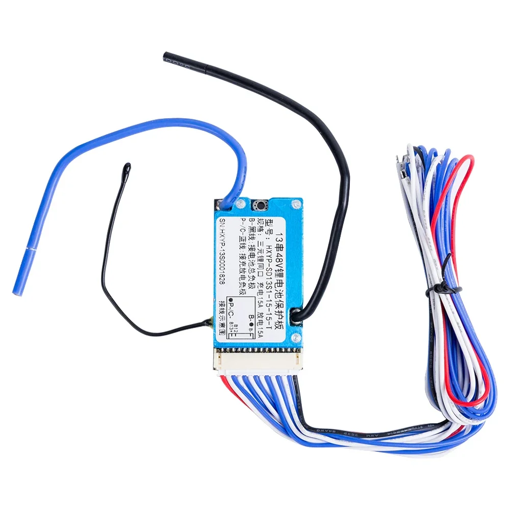 15A BMS 13S 48V 54.6V สำหรับแบตเตอรี่ Li-ion 3.7V พร้อมการป้องกันอุณหภูมิ NTC พอร์ตทั่วไปสำหรับ escooter Power DIY ขนาด62*32*8มม.