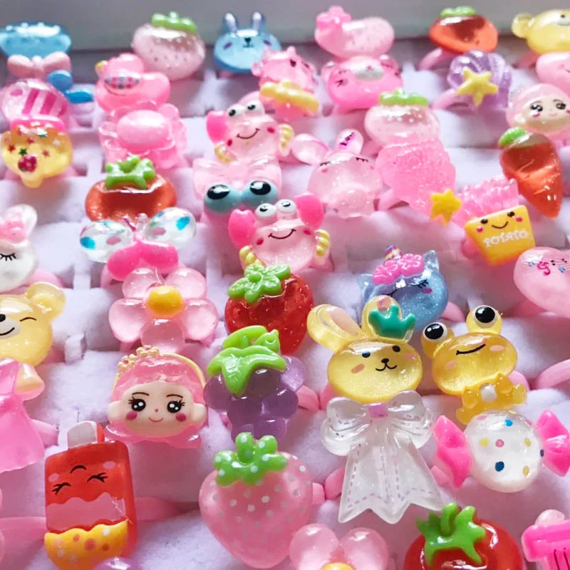 Wholesale 30PCS Jewelry Mixed Lots Resin  Children Kid Rings Cartoon Fruit Candy Dessert Ring Gift Cheap Drop Ship Free