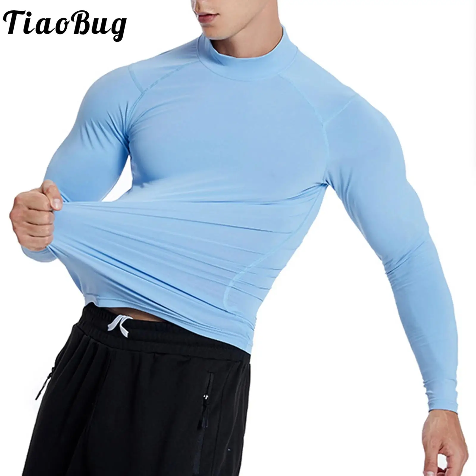 Mens Quick-Drying Athletic Shirts Stretchy Moisture-Wicking Slim Fit Sports T-shirt Jogging Mock Neck Long Sleeve Tops Baselayer