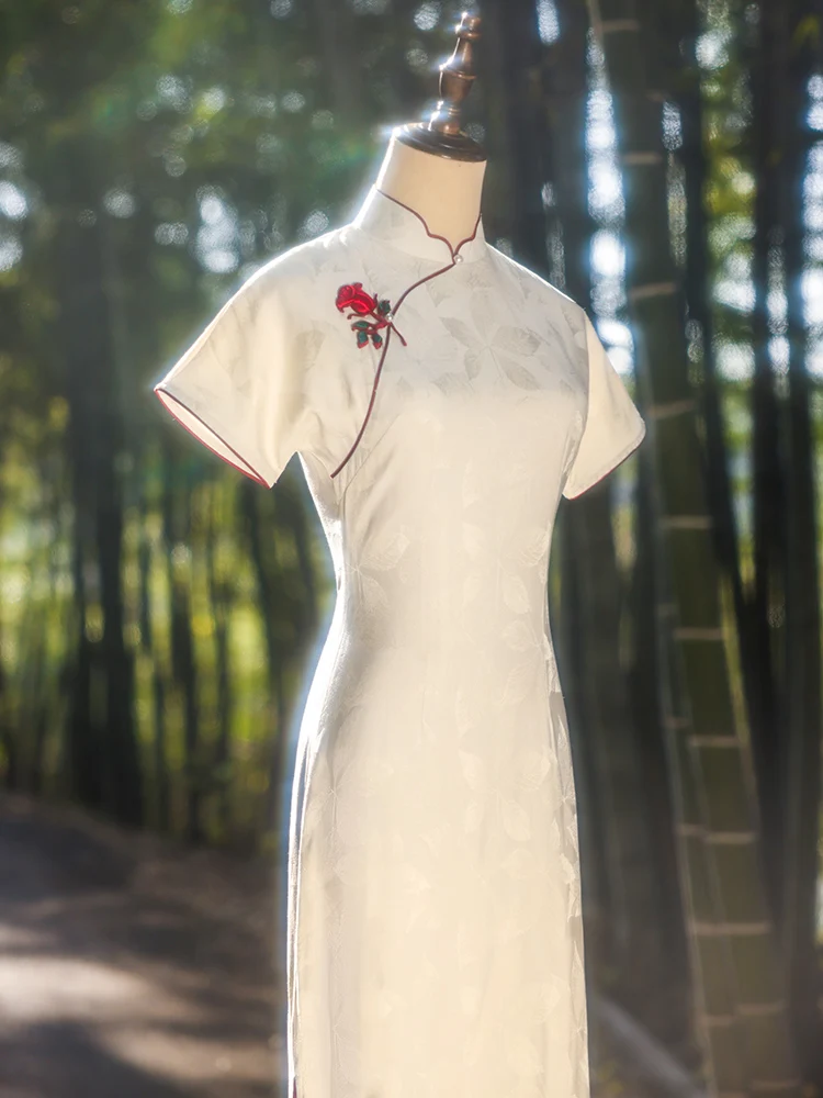 

Ele Long Dr White Daily Wear Flutton oulder Sve Midi Skirt Polyester Fiber Breathable Summer Dr