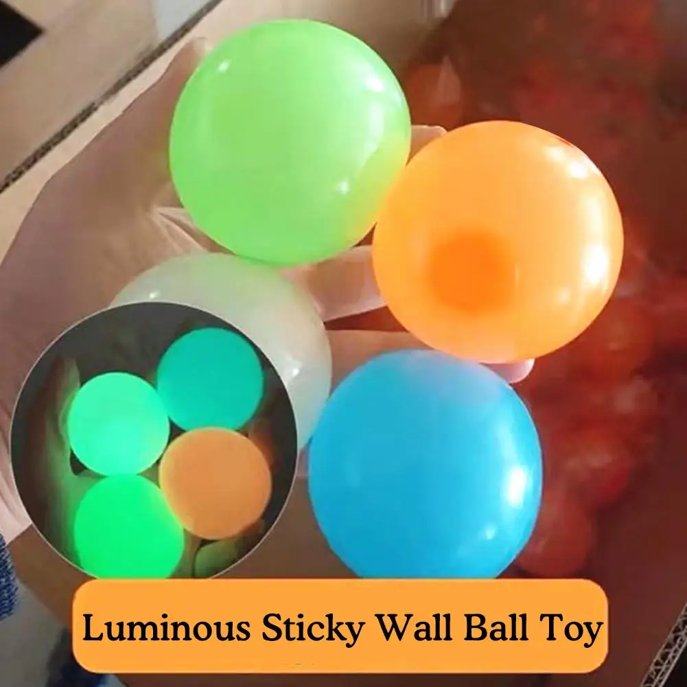 4cm 6.5cm Luminous Sticky Wall Ball Fun Sticky Target Ball Anti-Stress Reliever Ball Decompression Ceiling Wall Squeeze Vent Toy