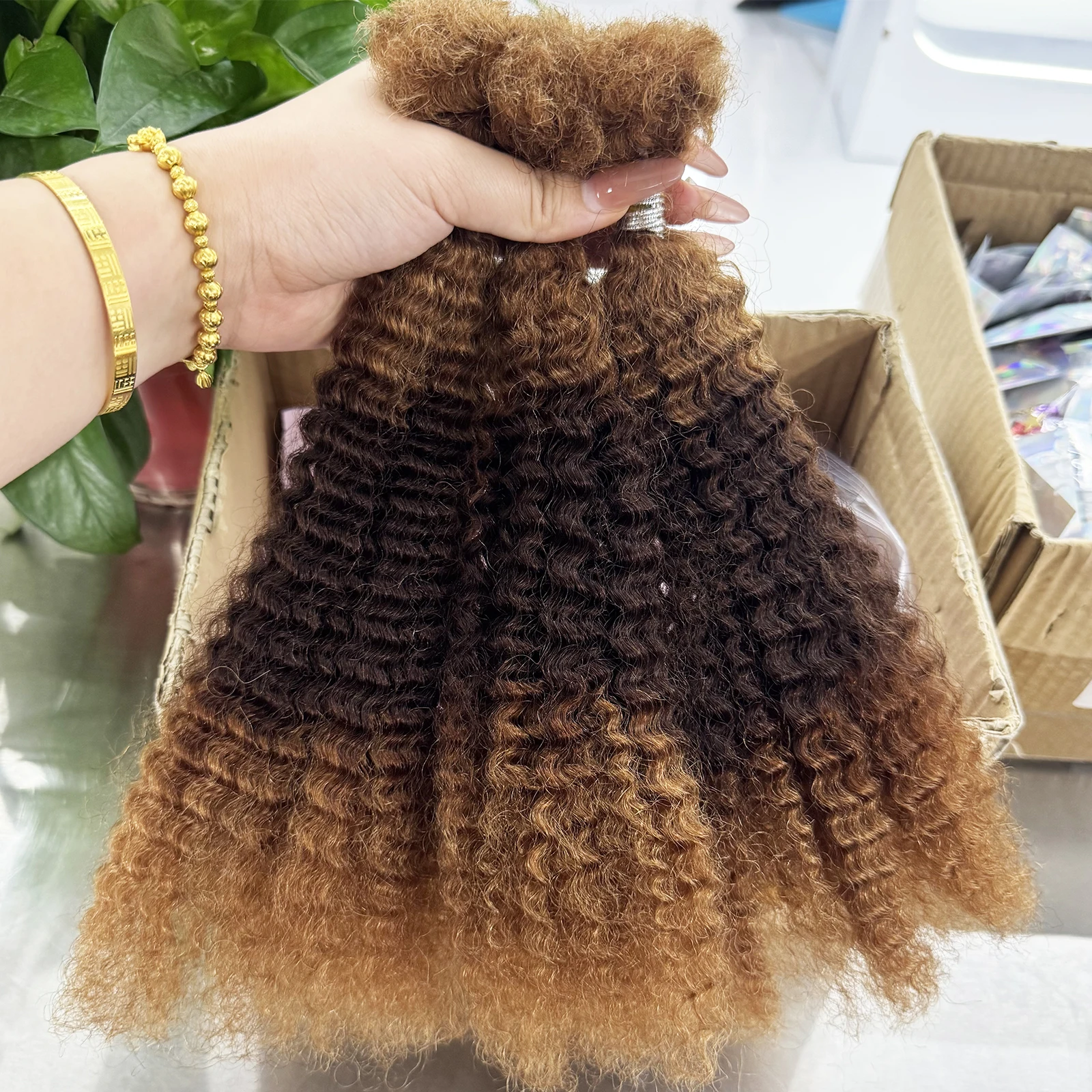 16 Zoll Afro Kinky Curly Echthaar-Bulk für Dreadlocks, Afro Kinky Bulk Echthaar zum Flechten, 30g/Packung, Färbbar – Detail 29