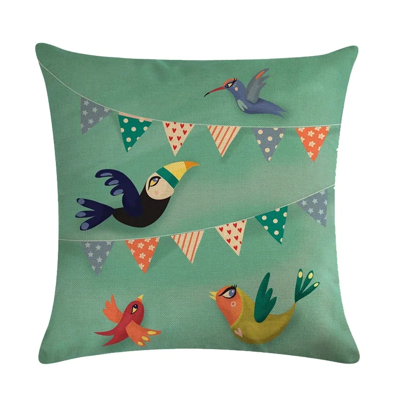 45x45cm Blue Background Flower Bird Branch Pattern Cushion Set Home Decoration Girl Cushion Cover Square Beautiful Pillowcase