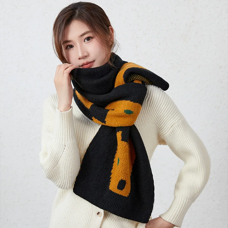 Cute Cartoon Dog Knitted Scarf Women 2024 Soft Fine Fashion Outwear Warm Thickening Outwear