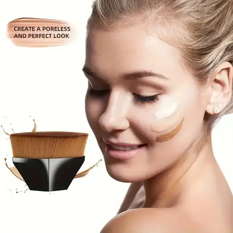 1Pc Kabuki Bruiningsborstel Met Siliconen Reinigingspad - Draagbare, No-Mess Foundation & Zelfbruiner Applicator Voor Gezicht En Lichaam
