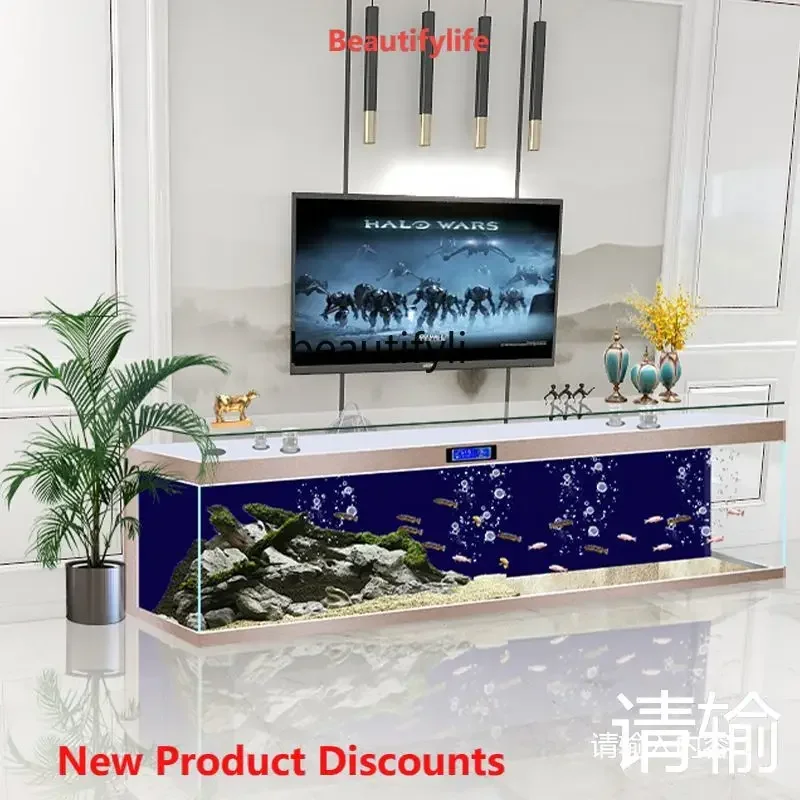 

Q181 Super White Glass Light Luxury TV Cabinet Fish Globe Home Small and Medium Sized Living Room Ecological Aquarium