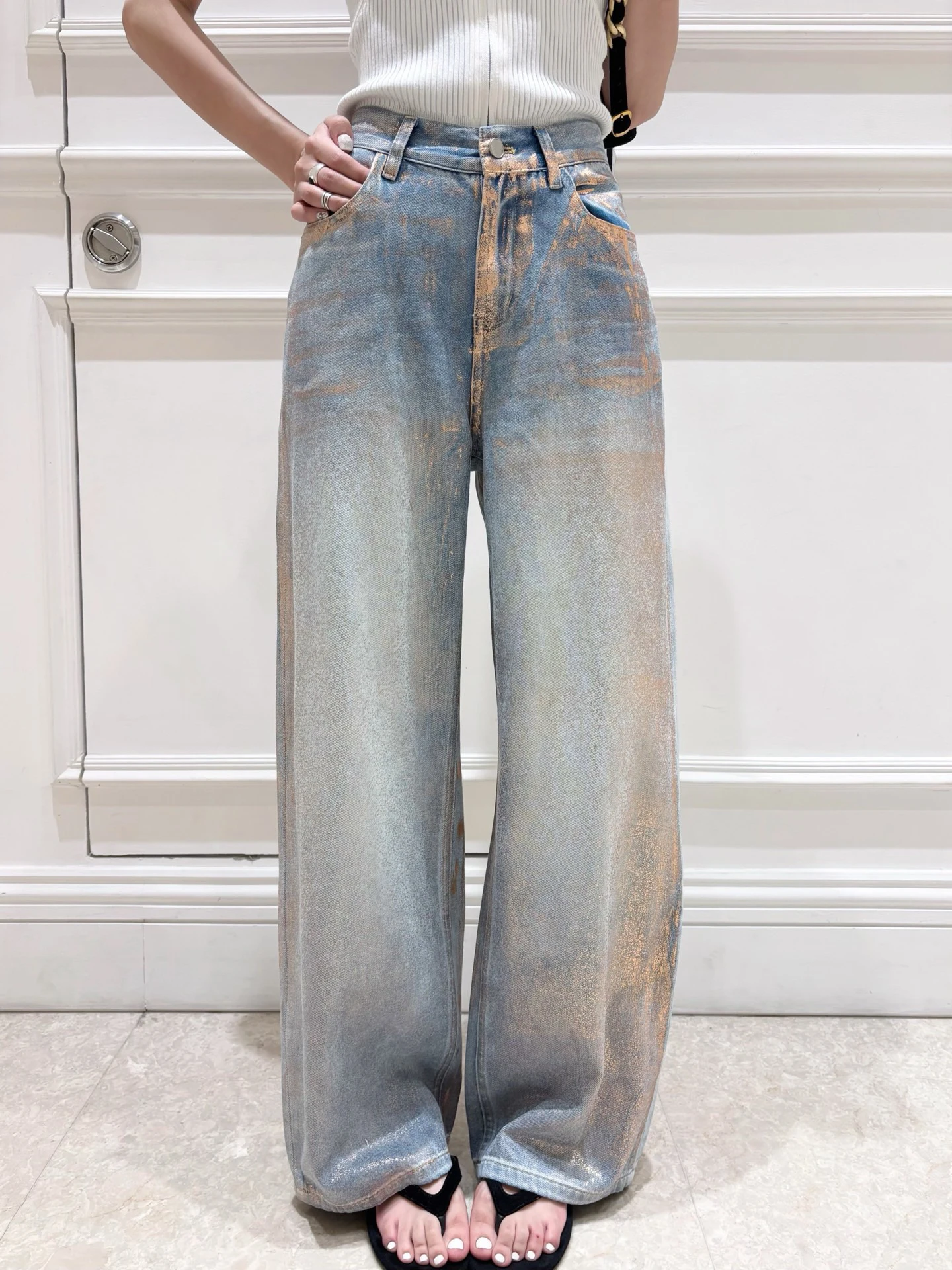 

2026 New Jeans Wide Leg Denim Pants Vintage Silver Ironed Denim Pants Commuting Unisex Outfit High-Quality Simple Loose Fit