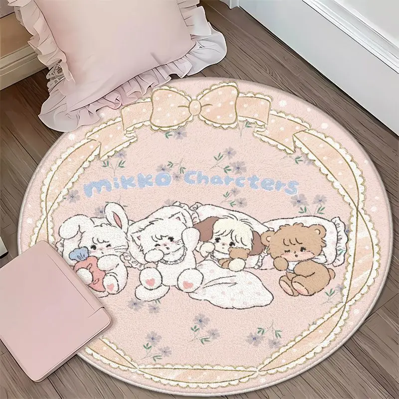 Kawaii Mikko Mousse Souffle Cammy Latte Circular Carpet Bedside Living Room Thick Carpet Plush Floor Mat Decoration Girls Gift