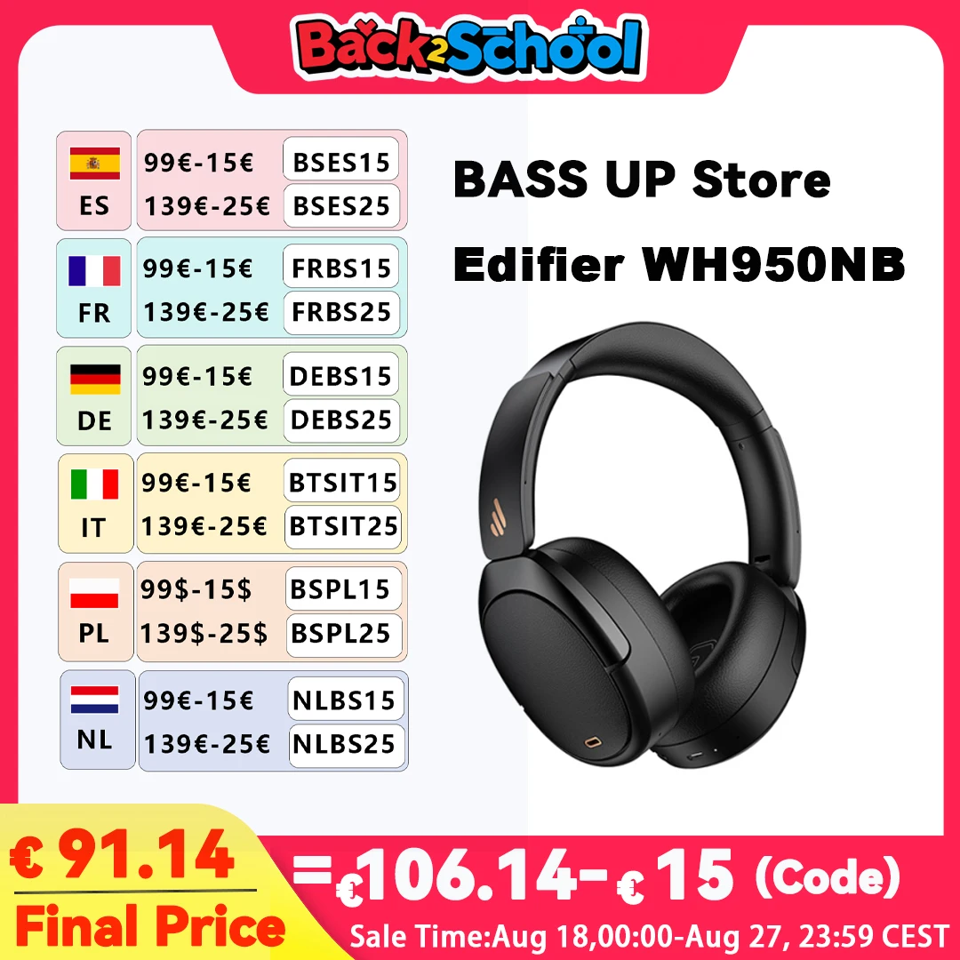 Edifier WH950NB cuffie Bluetooth con cancellazione del rumore Wireless LDAC Codec Audio Wireless Hi-Res Dual-Connection