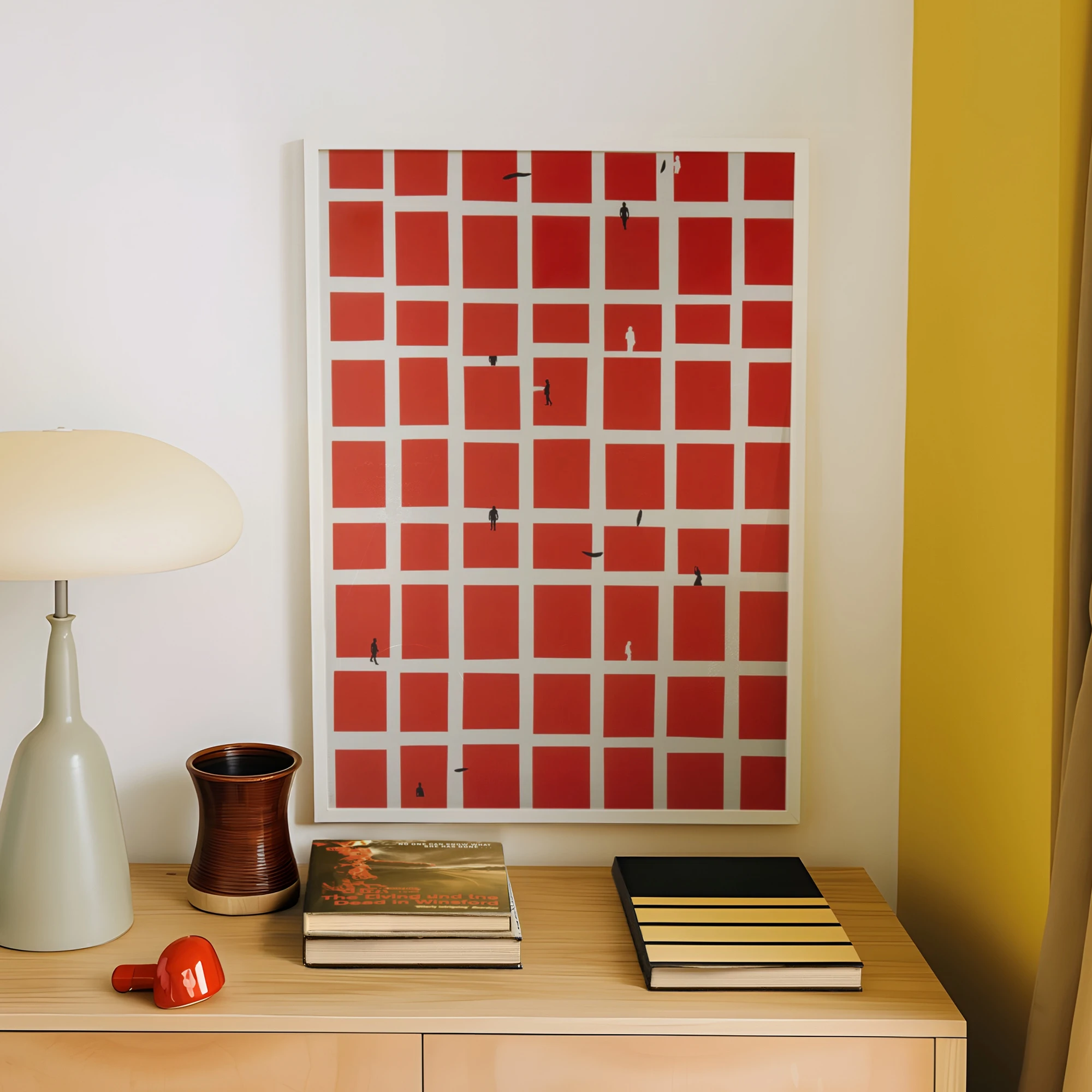 Modern Abstract Red‑White Grid Wall Art Print Canvas Painting Poster Picture For Living Room,Bedroom Home Decor
