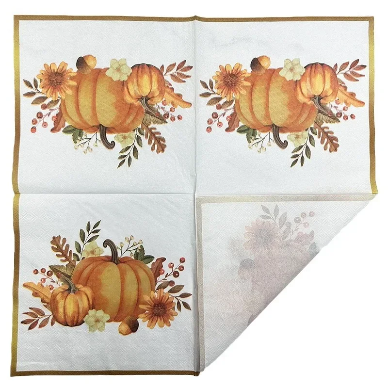 New Pumpkin Gold Trimmed Colourful Napkins Halloween Ambiance Paper Placemats Thanksgiving Party Paper Butterfly Bart Paper