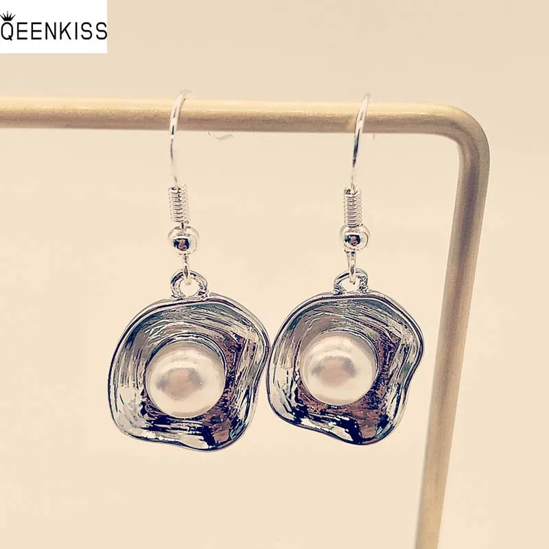 

QEENKISS EG6247 Jewelry Wholesale Fashion Woman Girl Birthday Wedding Gift Irregular Pearl Antique Silver Drop Earrings