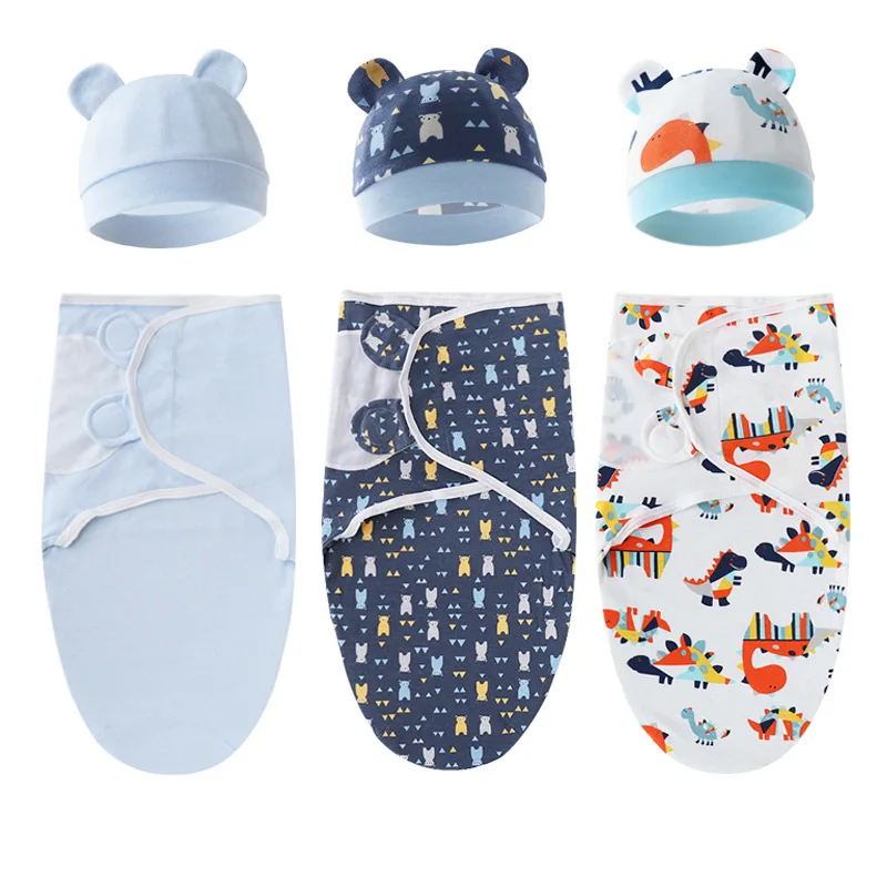 2 pezzi 100% cotone morbido regolabile fasciatoio per bambini coperta avvolgente set con cappello per neonato 0-6 mesi coperta per dormire regalo per bambini