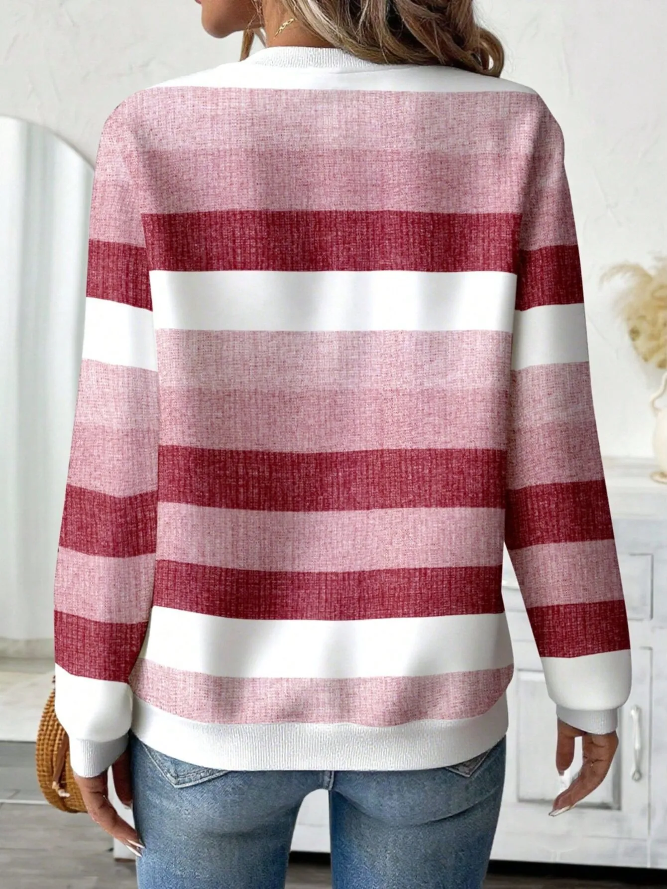 Casual Zipper Hoodie with Regular Fit Mid Length Japanese Korean Casual Digital Print Long Sleeve Striped Spring Women Hoodie