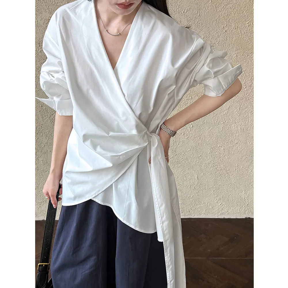 

Осень 2023, дизайнерские блузки на шнуровке с длинными рукавами, женские топы и блузки из 100% хлопка, модные рубашки Blusas Roupa Feminina