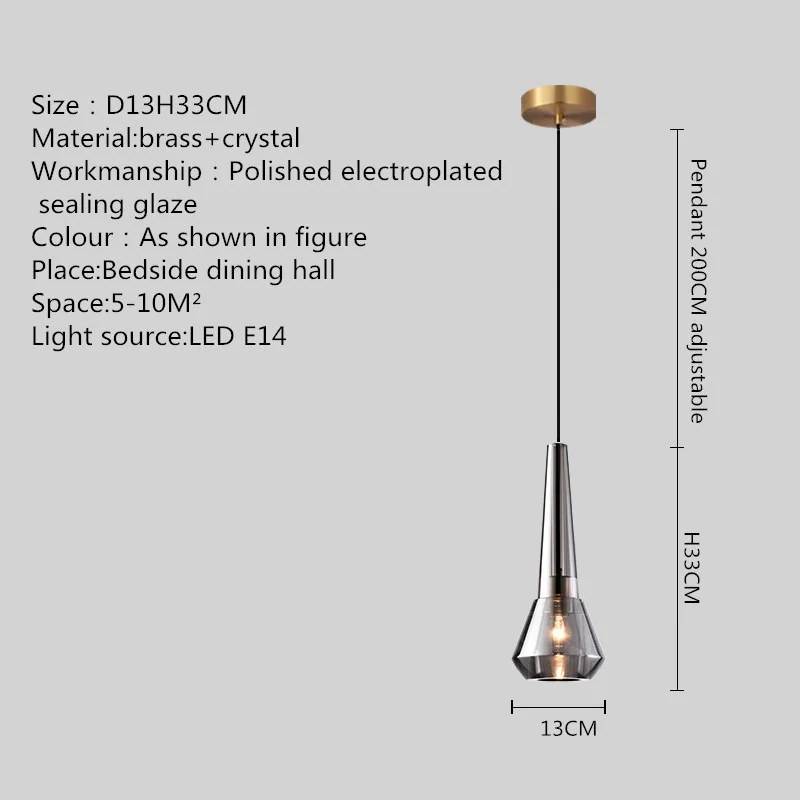 DEBBY lampu gantung kuningan Nordic, lampu gantung LED Modern hanya Kreatif Kristal asap abu-abu untuk rumah kamar tidur