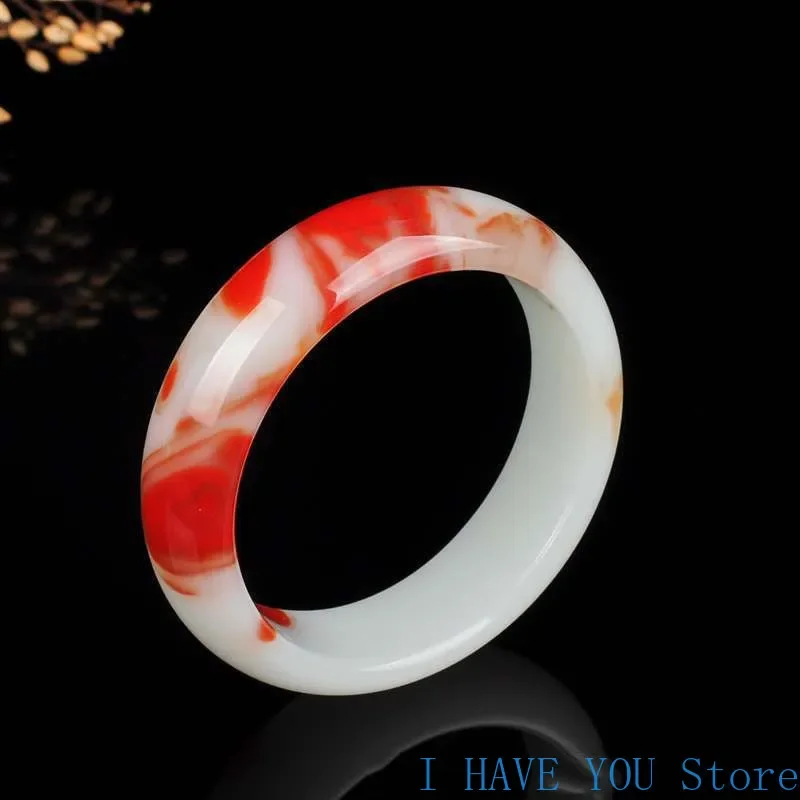 Women Natural Jade Bracelet Hetian Chicken Blood Floating Gobi Jade Ethnic Jewelry Bangles