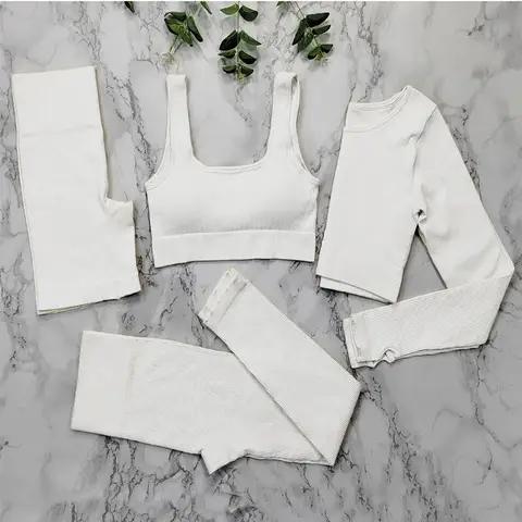 Seamless Yoga Set Ribbed Workout Sportswear Women Sport Suit For Fitness 2/3/4/ Piece Athletic Yoga Legging Sets Gym Clothing