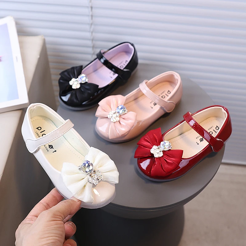 

2026 New Lucky Grass Bow Versatile Single Shoes Fashionable and Simple Leather Shoes Elegant Children's Shoes 22-31