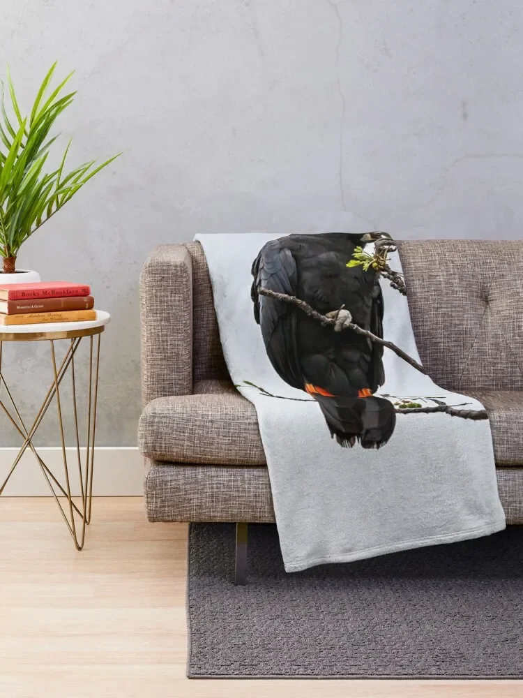 Animal Collection - Black Cockatoo Red Tail Throw Blanket Sofa Quilt Blankets For Bed Warm Blankets