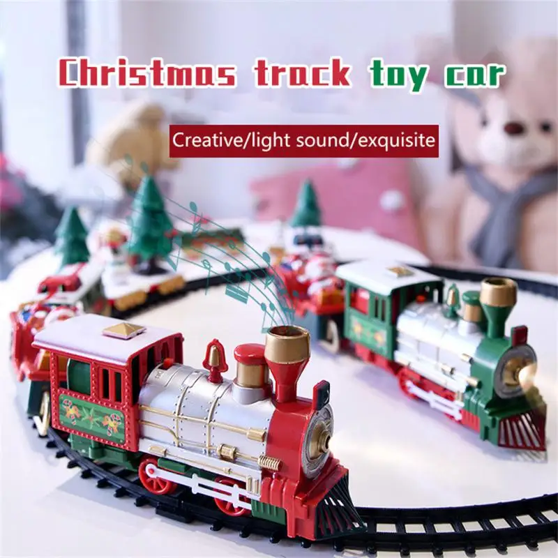 Christmas Train Set Festive Mini Locomotive Model With Lights Sound Water Steam Railway Kits Electric Tracks Toys Kids Gift