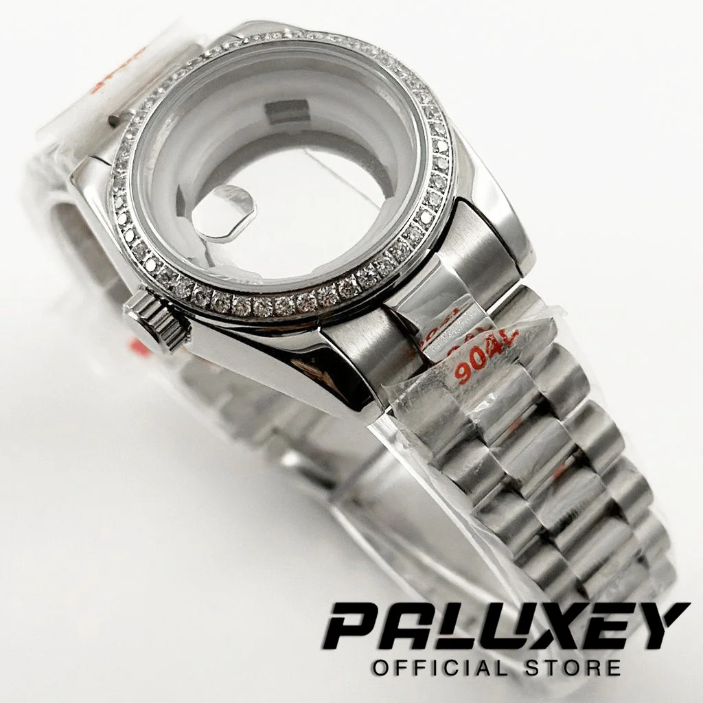 NH05 31MM Waterproof Stainless Steel Diamond Sapphire Glass President Strap Watch Case for Ladies Women Fit NH05 NH06 Movement