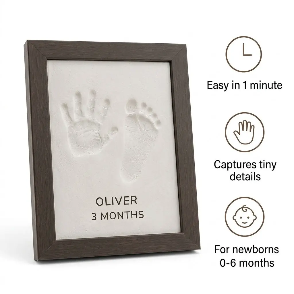 Baby Handprint and Footprint Keepsake Kit Soft Clay Nursery Frame for Newborn 0-6 Months Easy 1-Minute Impression Memory Decor