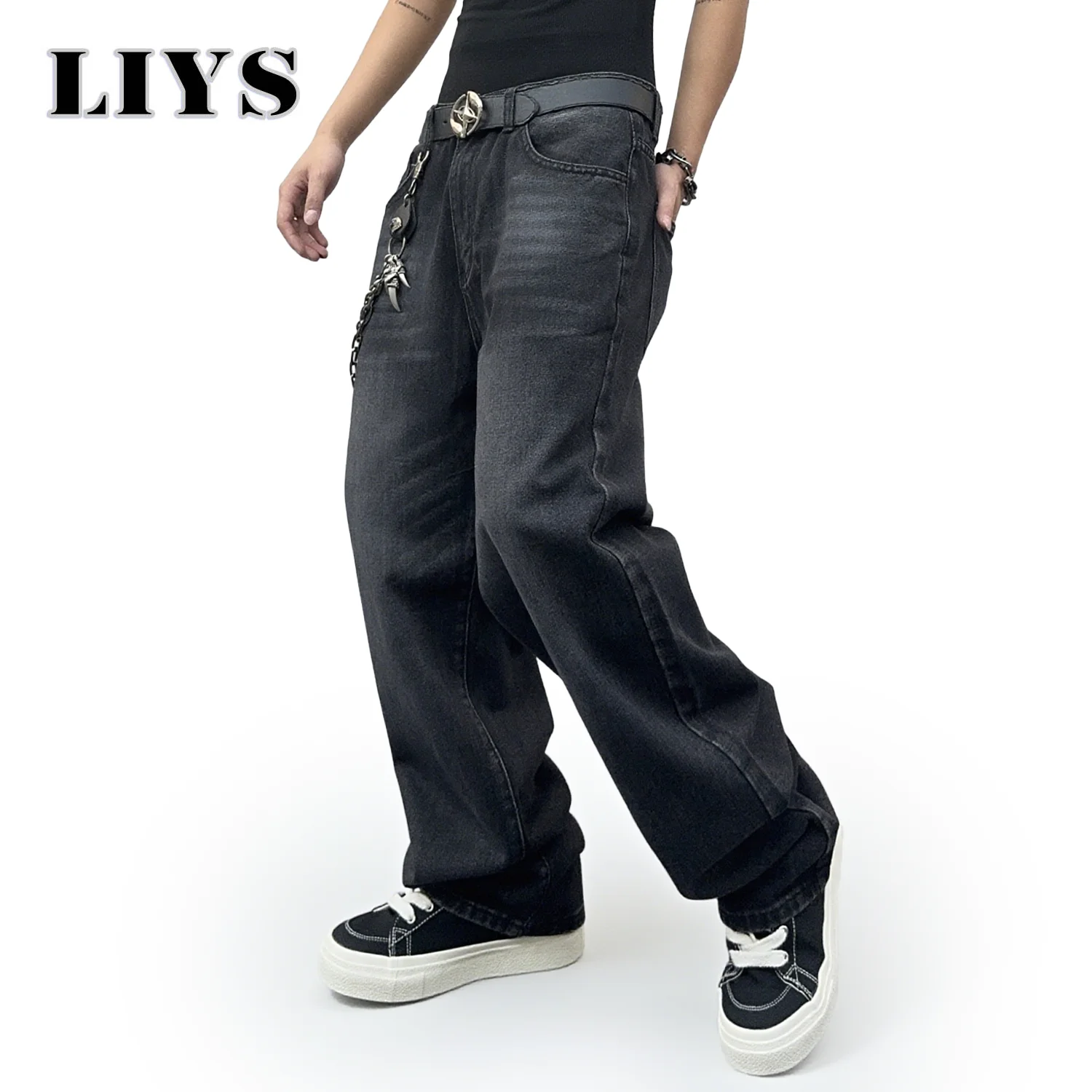 1Pcs Men's Daily Travel Casual American Street Loose Jeans Black Fashion Street Style Retro Wide Leg Pants Jeans Denim Pants