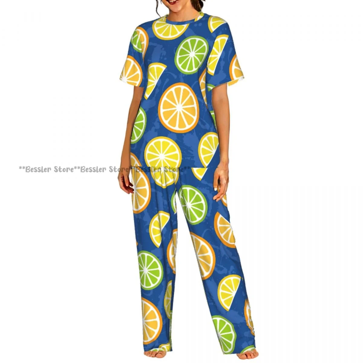 

Women Pajama Sets Lounge Sleepwear Lemons And Limes Slices Short Sleeve Nightwear