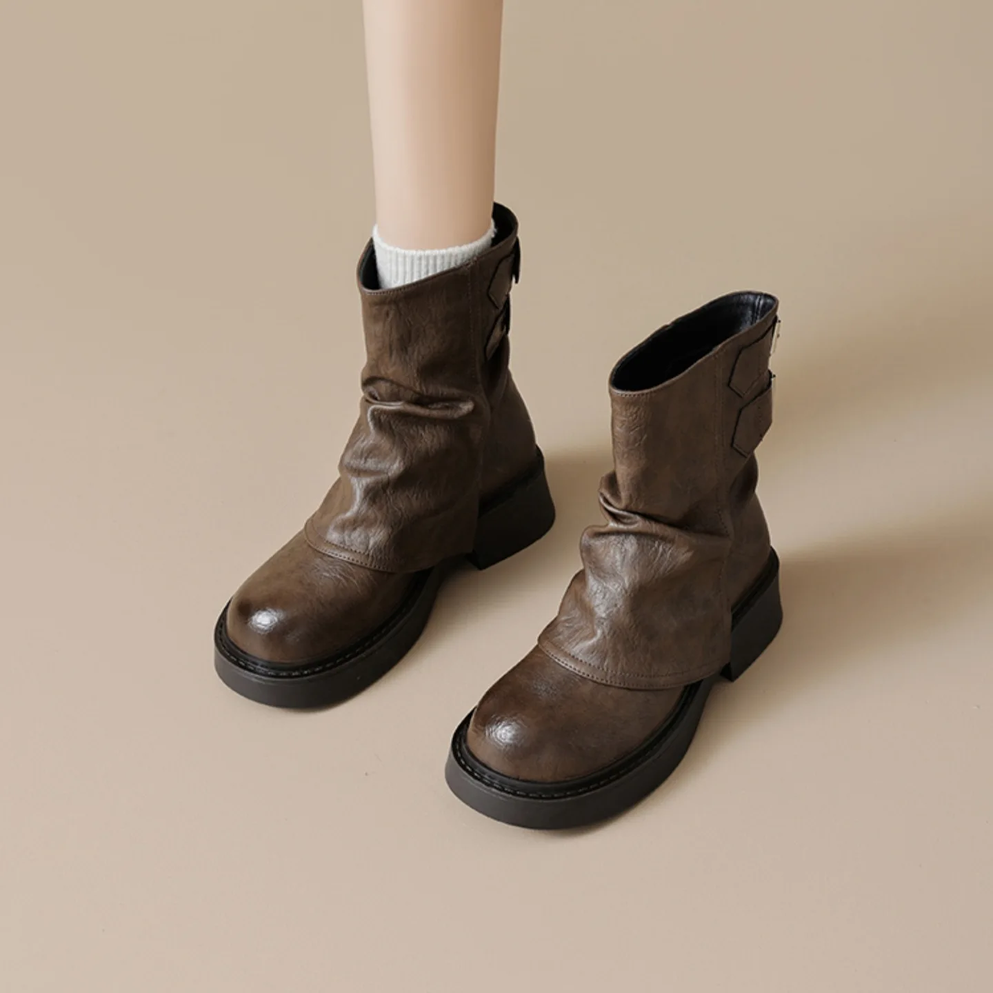 

Maillard Short Boots for Women 2025 New Spring and Autumn Thick Bottom Stacked Boots Knight British Style Boots