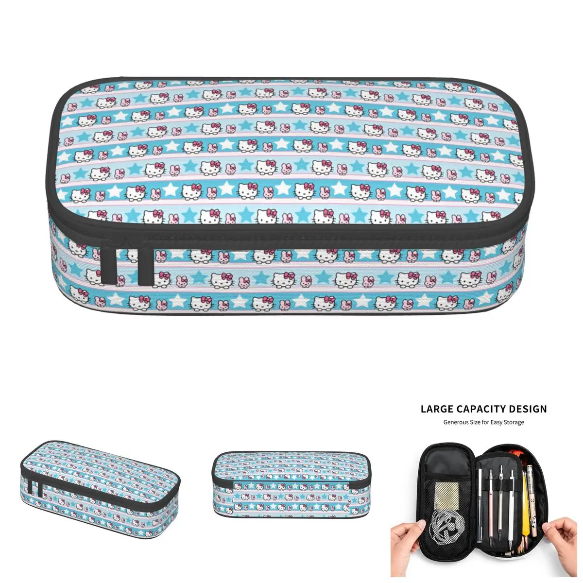 

Cartoon Hello Kitty Teddy Bear Star School Pencil Cases Boy Girl Seamless Pattern Anime Pencil Pouch Students Stationery