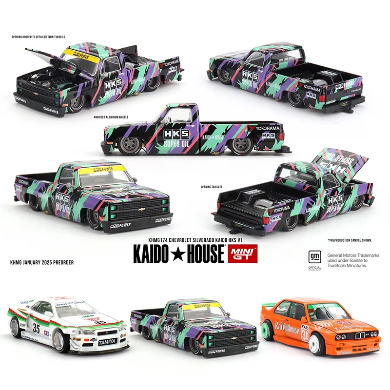 PreSale MINIGT KHMG 174 1:64 Chevrolet Silverado HKS V1 Openable Hood Diecast Car Model Kaido House