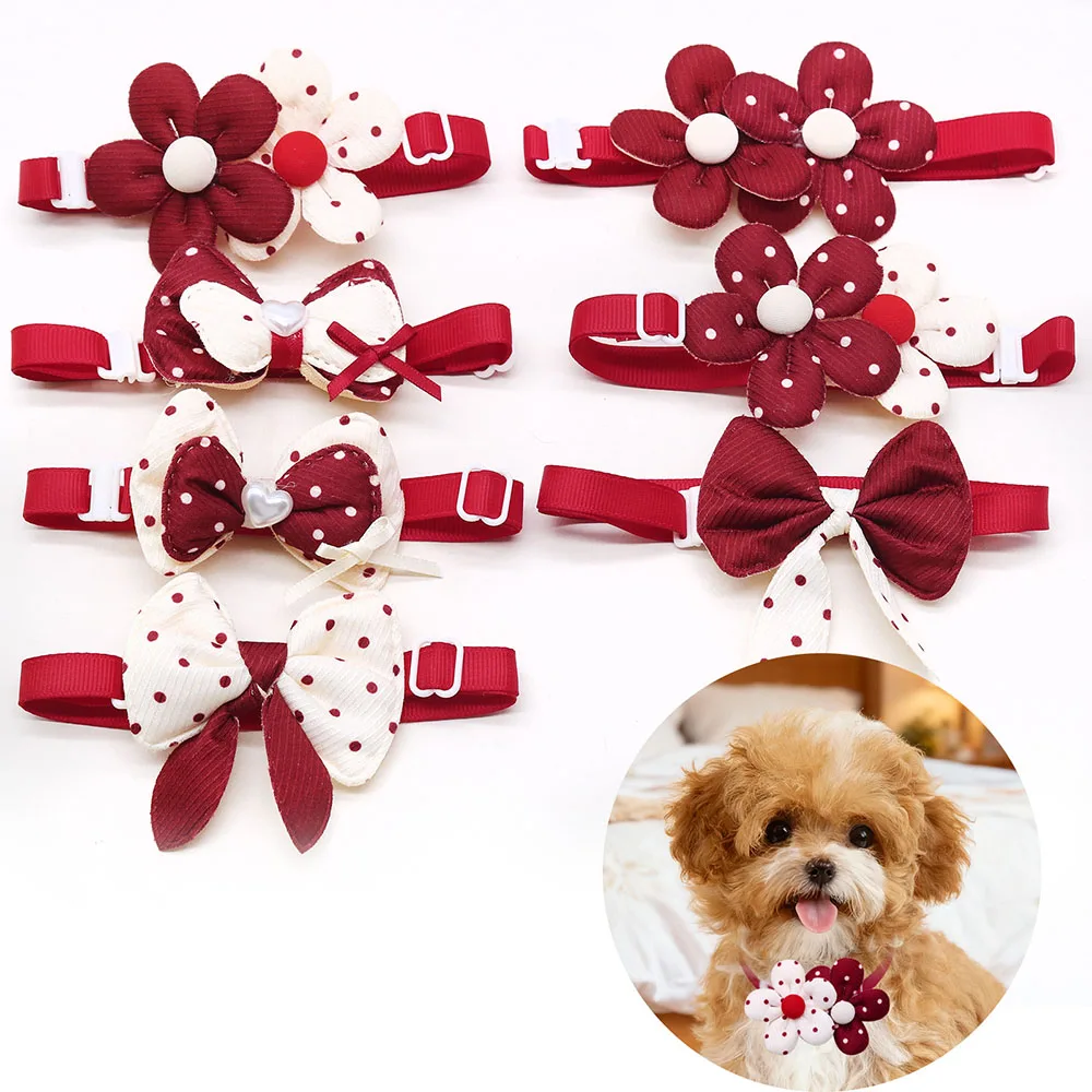 5/10PCS Red Style Dog Collars Adjustable Multi-style Dog Bowties Collars Pet Puppy Bowknots Ties Pet Grooming Supplies For Dogs