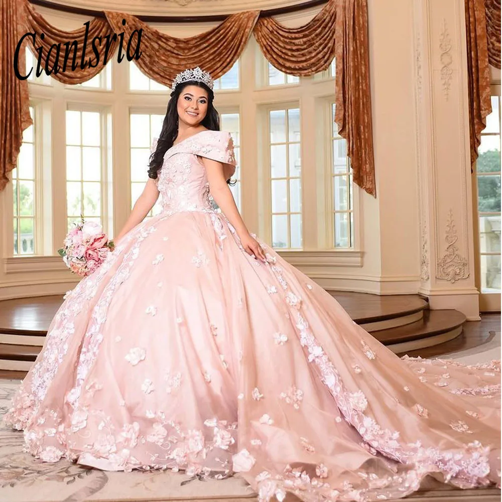 Vestido De princesa rosa para quinceañera, vestido De fiesta con apliques De lentejuelas y Espalda descubierta, 16 Vestidos De 15 Años, 2022