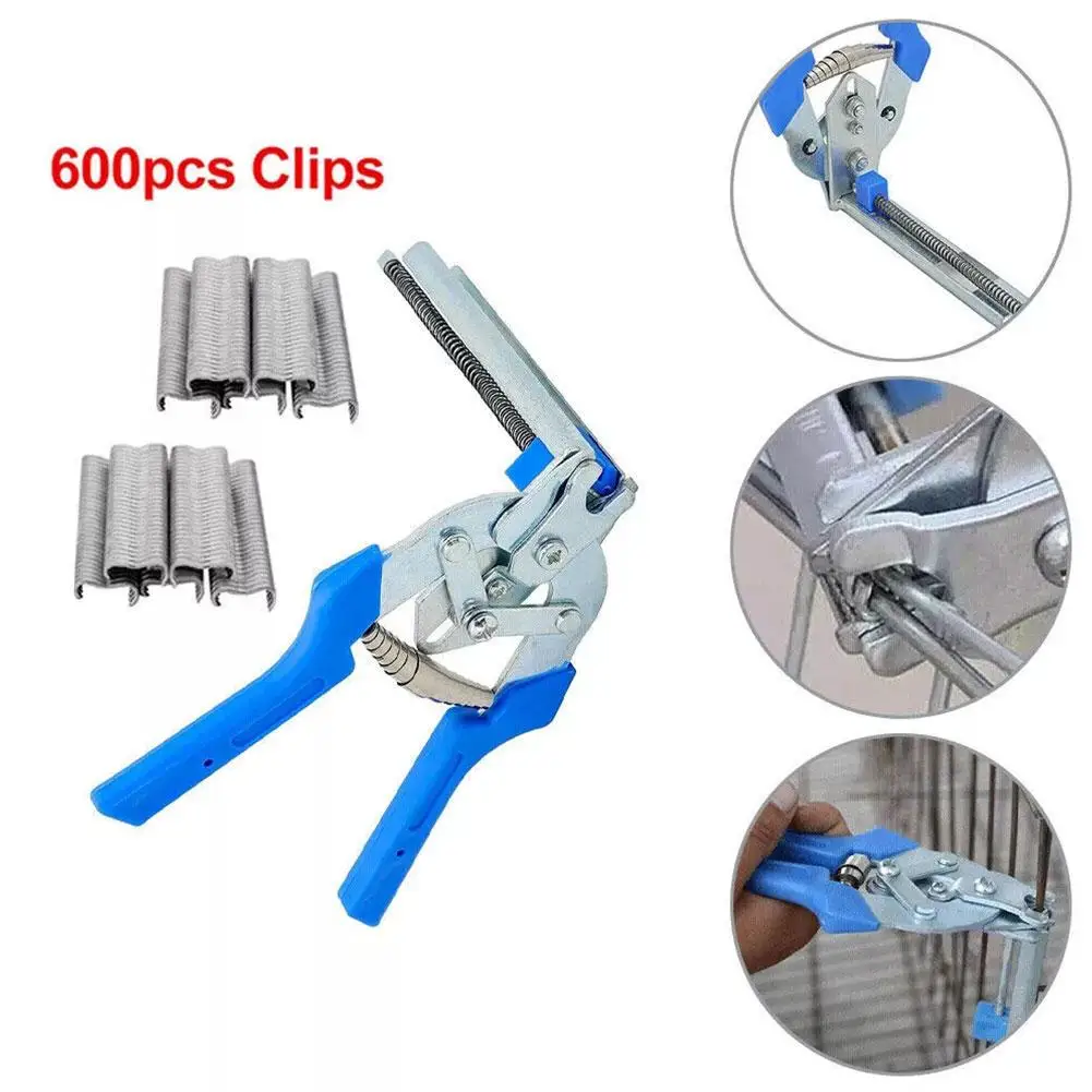 New Hog Pliers Tool With 600 Pcs M Clips Staples Chicken Supplies Clamp Caged Poultry Cage Mesh Cage Fencing Chicken Wire Y3K8