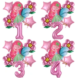 6pcs Little Fairy Girl Balloons Butterfly Sunflower Foil Balloon 32inch Pink Number Balloon 1-9 Year Girl Birthday Party Decorat