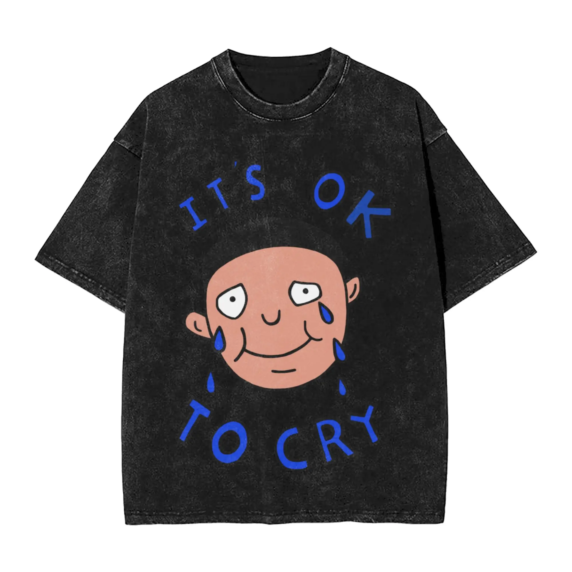 Washed T Shirts It's Ok to Cry Darias Beavis and Butthead Retro T-Shirts Oversize Streetwear 100% Cotton Printed Tops Tees