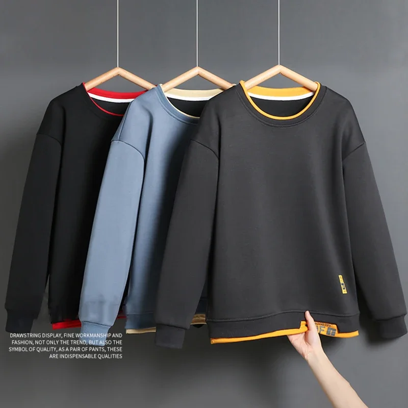 Autumn Men's Sweatshirt Fake Two Piece Notch Color Blocking Japanese Simple Fashion Trend Design Long Sleeve Top