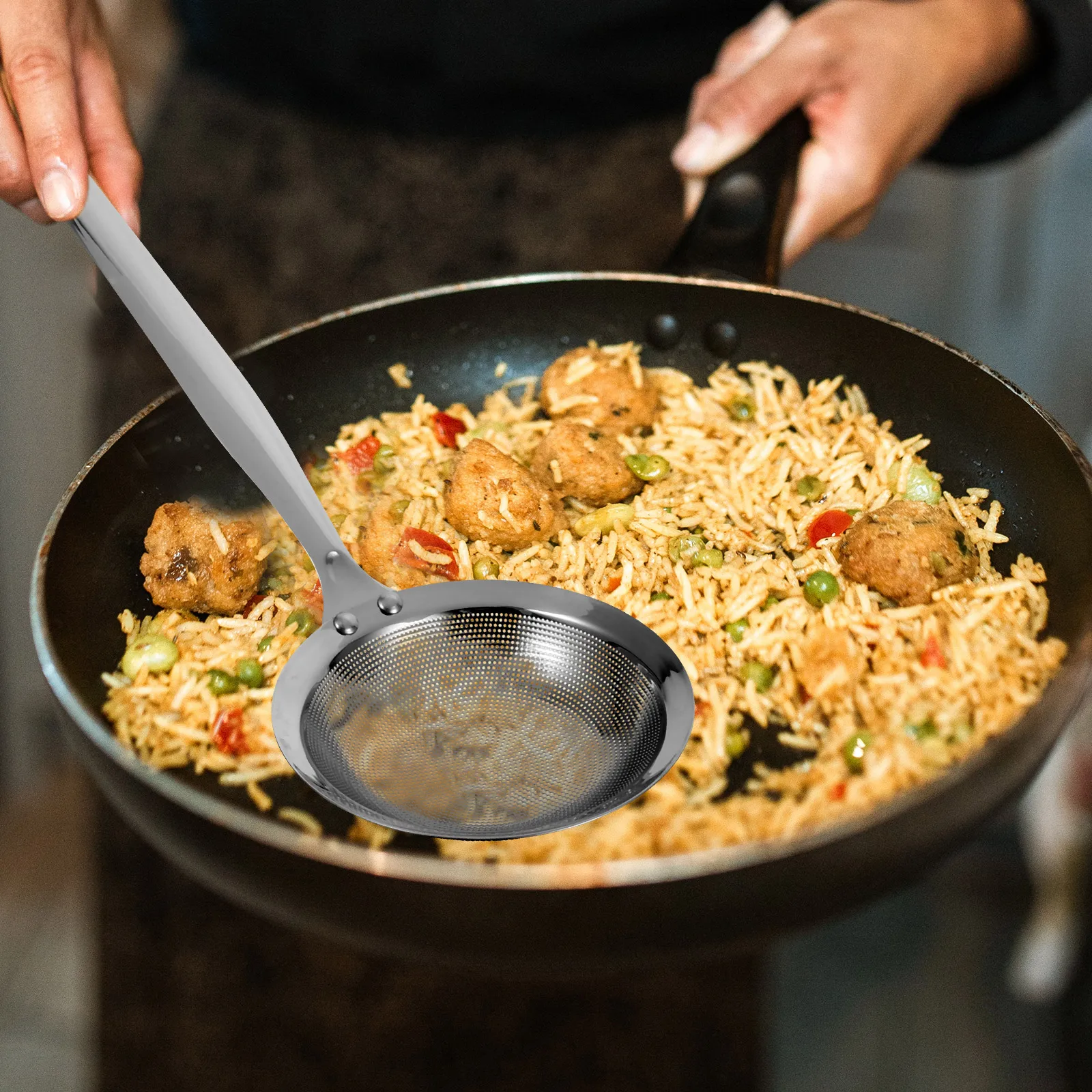 

Stainless Steel Colander Spoon Perforated Hole Oil Soup Separation Design Heat Resistant Kitchen Cookware Filtering Strainer