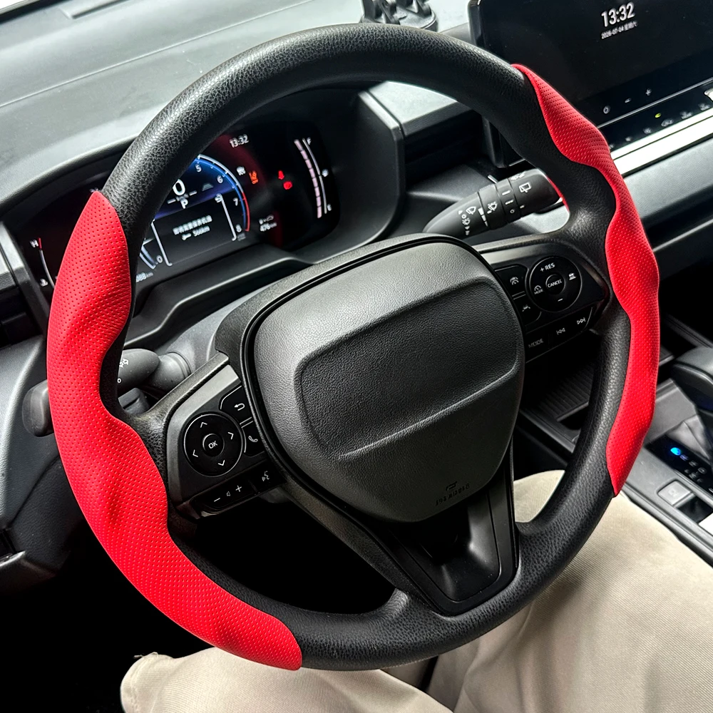 2 Stück Perforierte Leder-Lenkradbezüge, Atmungsaktiv, Rutschfest, Schweißabsorbierend, Universell für Autos, Auto-Zubehör – Detail 4