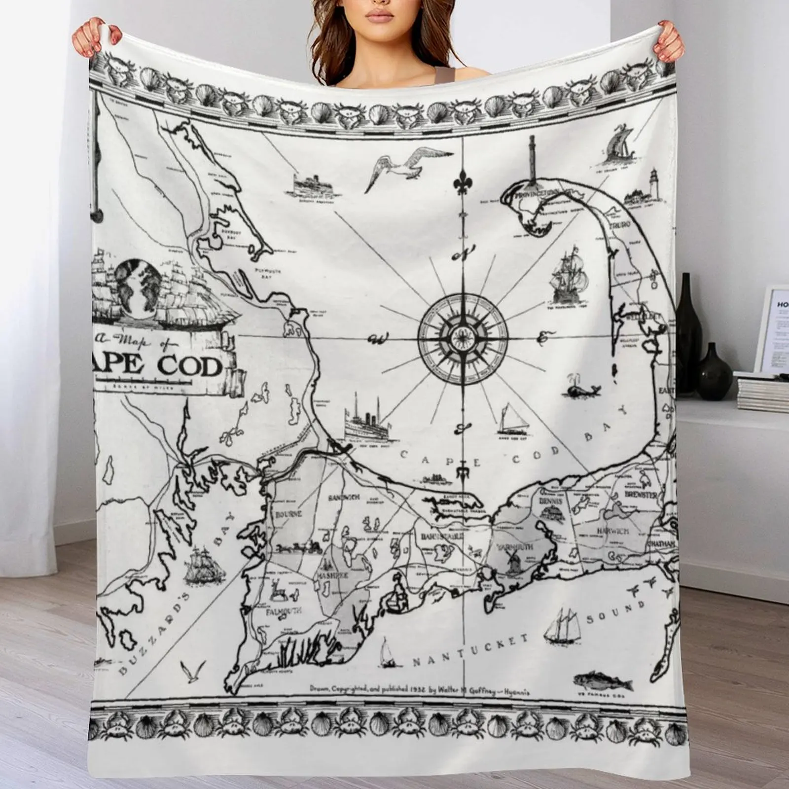 Vintage Map of Cape Cod BW Throw Blanket Blankets For Baby Thermals For Travel Blankets For Sofas Blankets