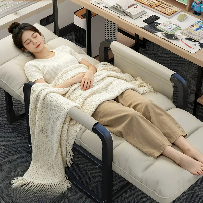 Foldable Nap Bed Portable Computer Chairs for Small Workstation 2-in-1 Sit Sleep Recliner Compact Chaise Lounge for Office